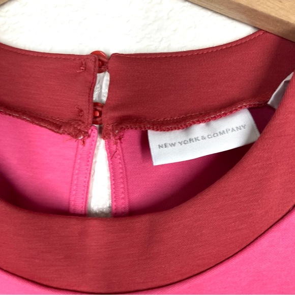 New York & Company Pink Red Dress Medium Sleeves Less Pull Over Cotton - Picture 6 of 15
